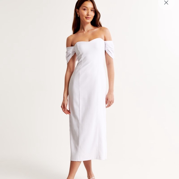 Abercrombie & Fitch Clean Off The Shoulder Midi Dress White Small New  Sweetheart